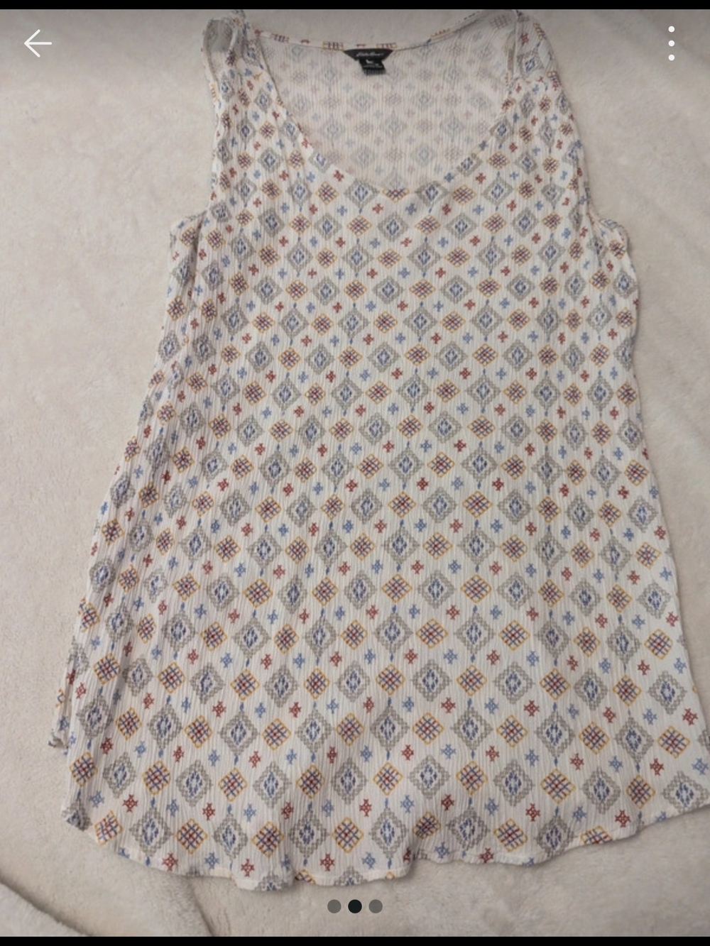 Eddie Bauer White Tank Top with Blue and Brown Diamond Print